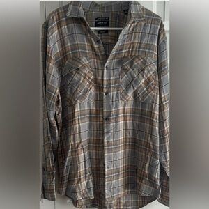Kenneth Cole Men's Gray, Blue, Brown Buton down Plaid Shirt. NWOT Size L